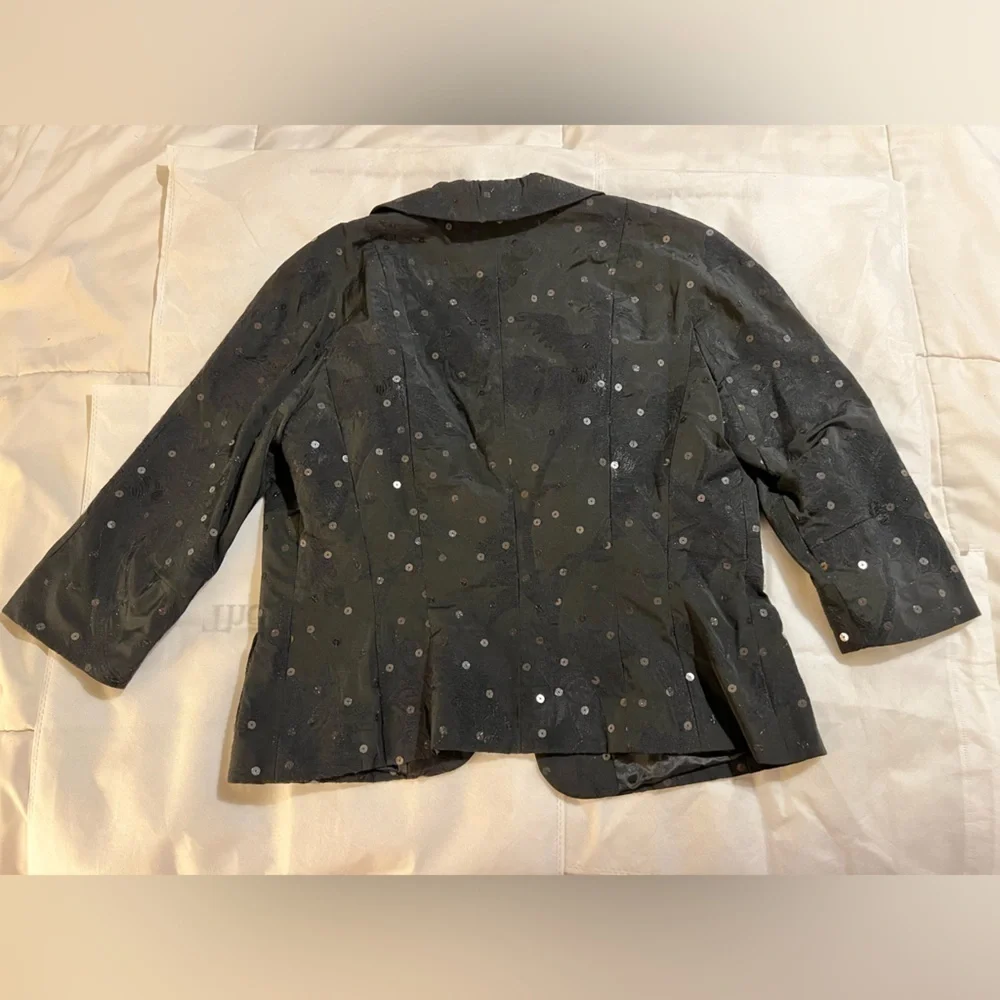 Sônia Bogner womens evening Jacket small Black Sequin Collar shimmer 3/4 sleeve  - Picture 9 of 16